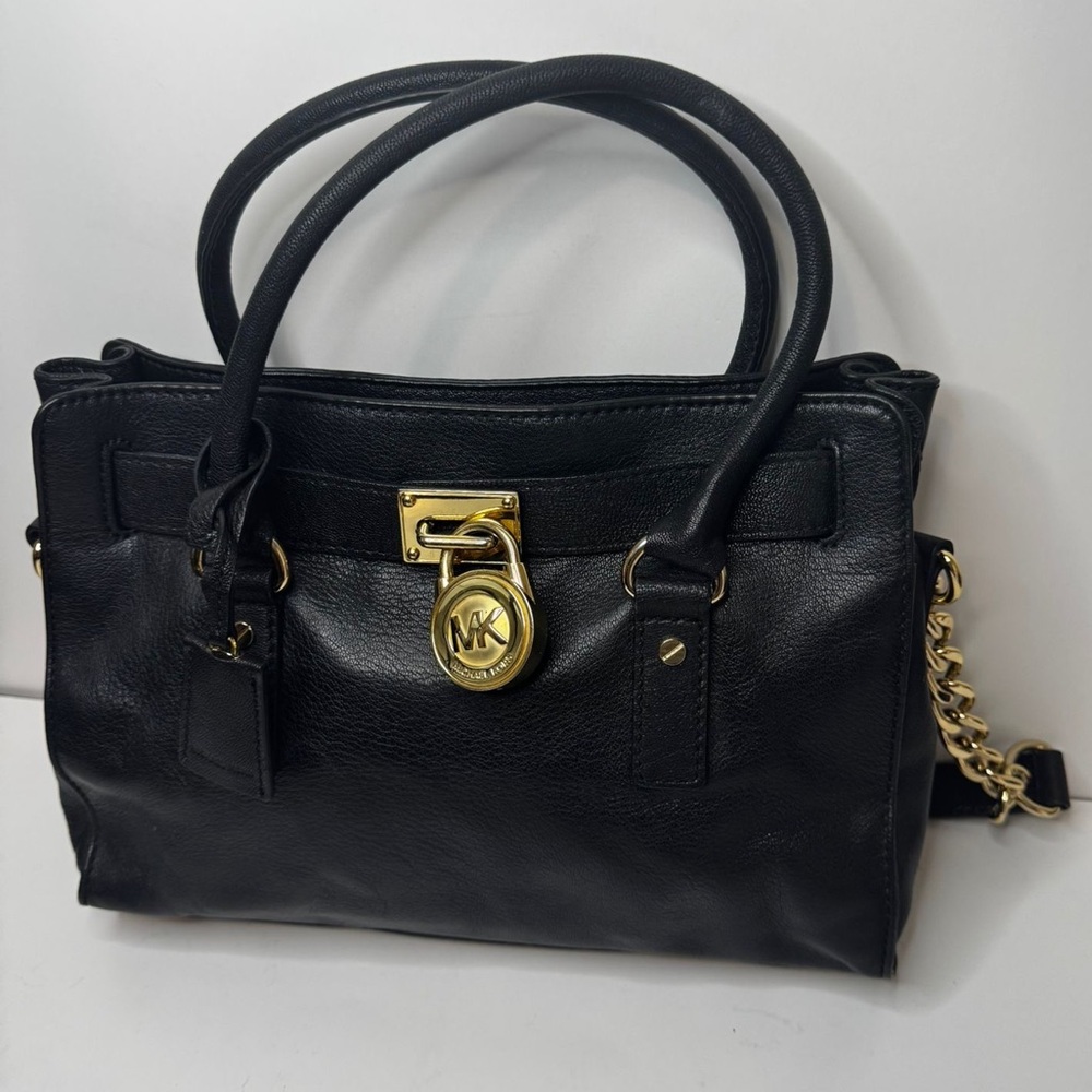Michael Kors Hamilton Medium Saffiano Leather Handbag w Gold Rock Black